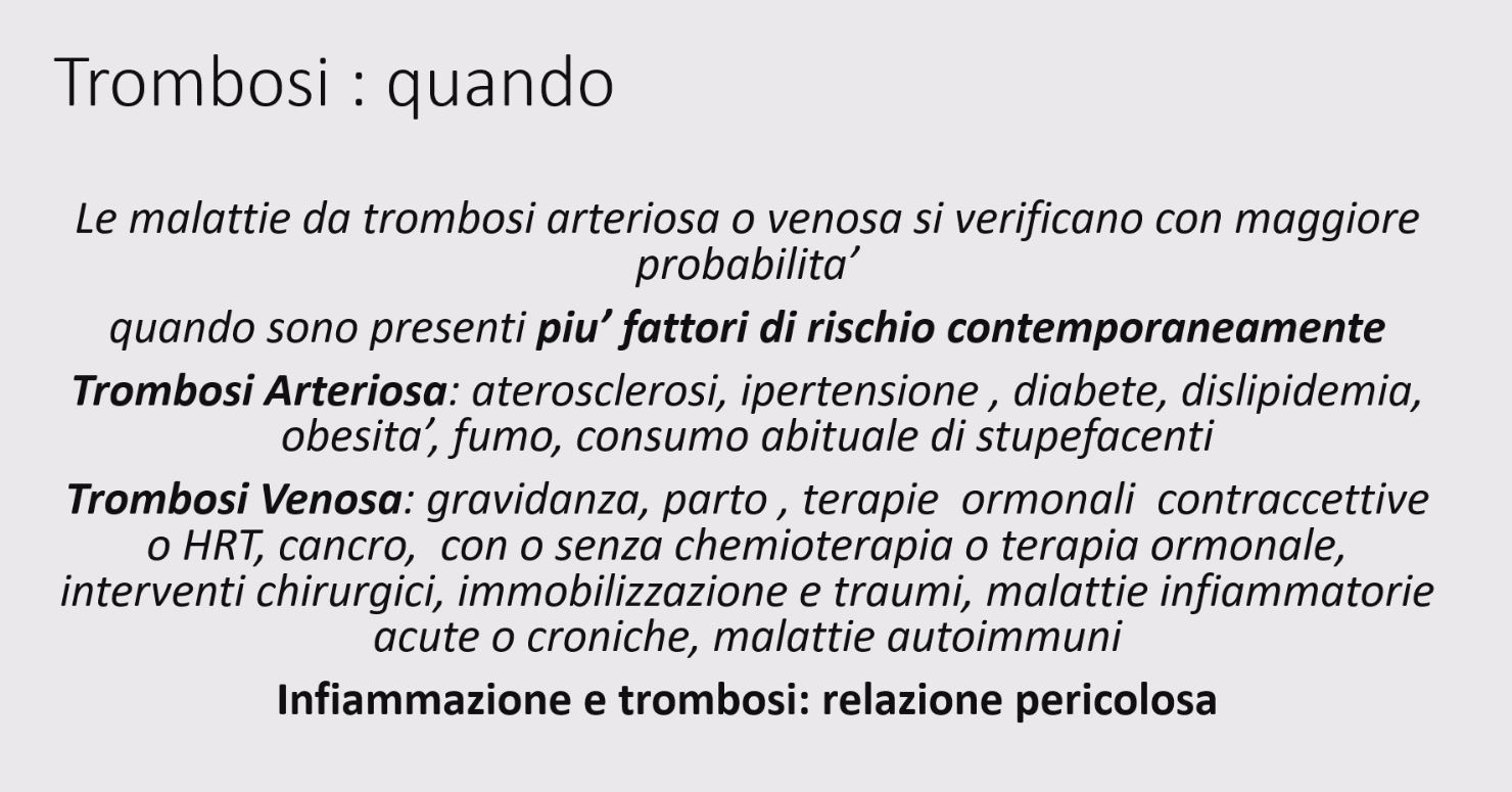 Disturbi emocoagulativi e rischio trombotico: diagnosi e terapia